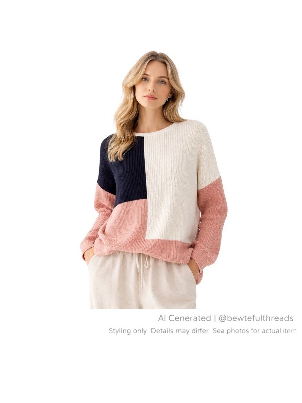 Part Two Organic Cotton Colourblock Knit Sweater Medium Scandi Pink